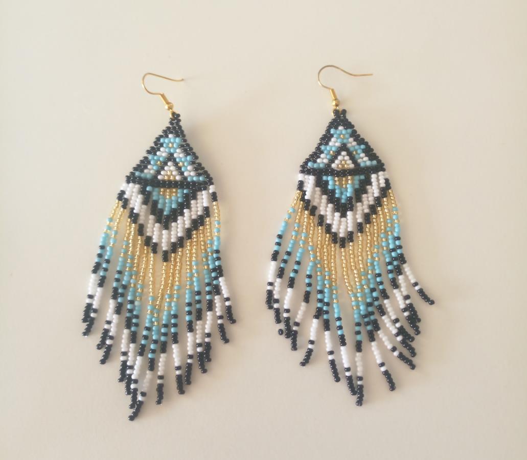 turquoise-native-american-beaded-earrings-black-white-beadwork-earrings-gift-for-women-boho-earrings-long-fringe-beads-earrings-tribal-earrings-indian-style-earrings-turquoise-boho-earrings-0
