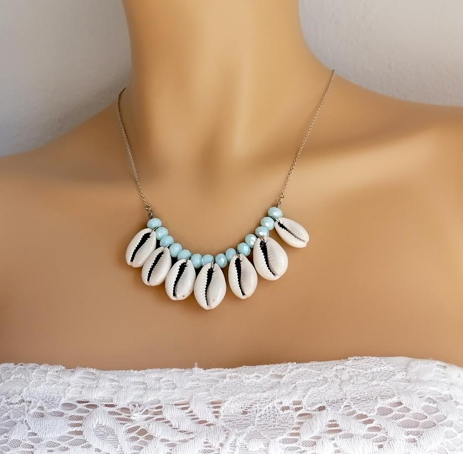 cowrie-shell-necklace-buy-with-light-mint-beads-necklace-from-cowrie-shell-seashell-bib-necklace-gift-for-woman-women-gift-seashell-charm-necklace-light-blue-beads-necklace-summer-style-pale-turquoise-beads-necklace-ocean-sea-beach-shell-necklace-0