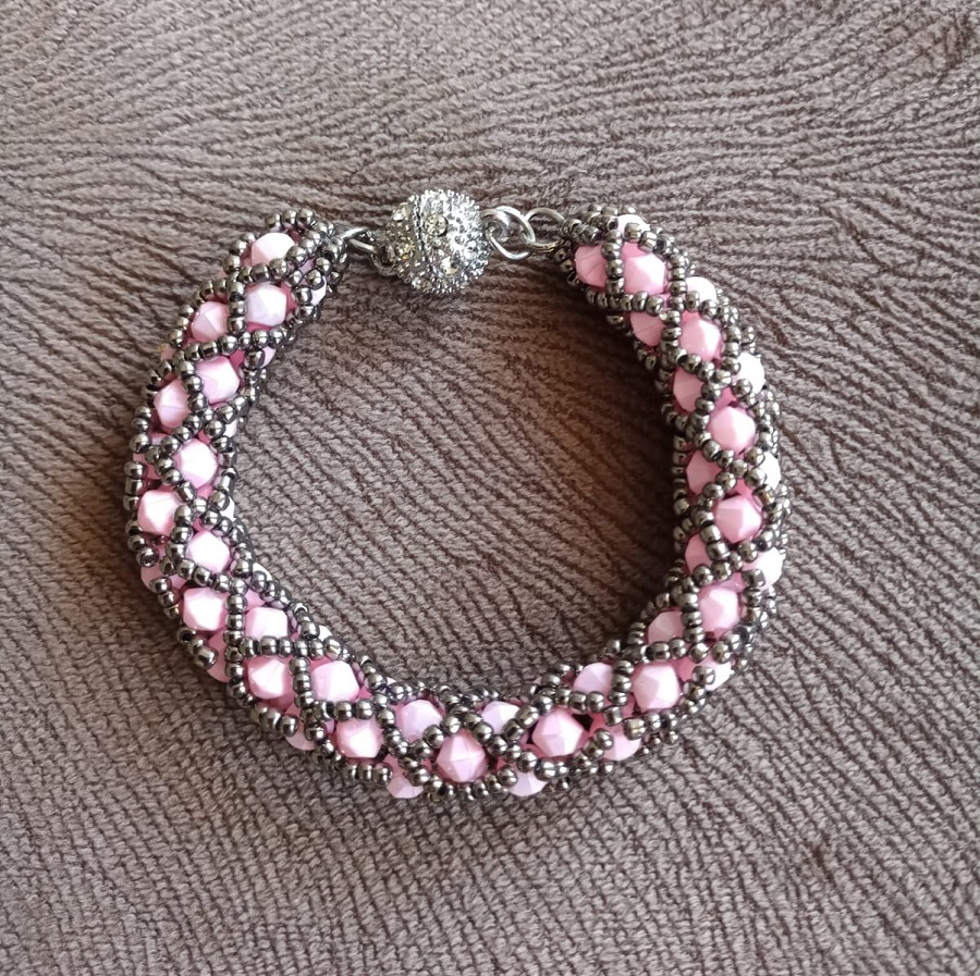 tubular-netted-beaded-bracelet-pink-silver-bracelet-for-bridesmaid-light-pink-tubular-netted-beaded-bracelet-magnetic-clasp-bracelet-bachelorette-party-bracelet-gift-for-women-gift-for-girl-0