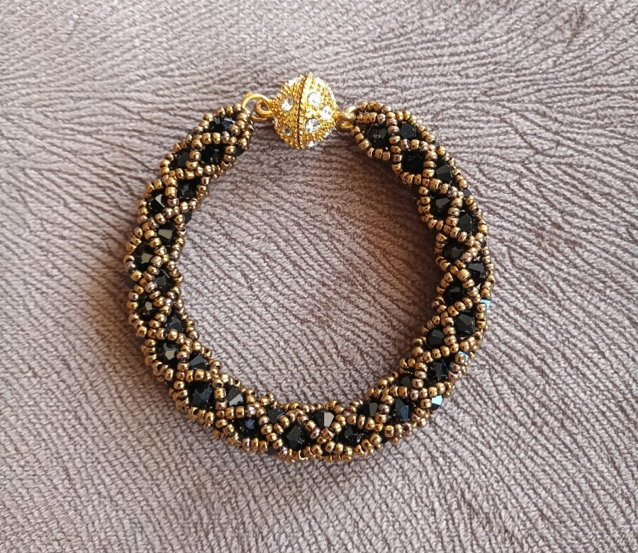 black-netted-beaded-bracelet-elegant-beadwork-bracelet-black-tubular-netted-beaded-bracelet-faceted-rondelle-glass-beads-handmade-bracelet-gold-bead-woven-bracelet-gift-for-woman-birthday-gift-0