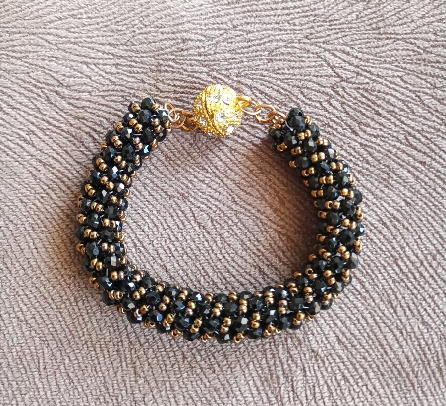black-beadwork-bracelet-elegant-seed-beads-woven-bracelet-black-tubular-netted-beaded-bracelet-faceted-rondelle-glass-beads-handmade-bracelet-black-gold-bead-woven-bracelet-gift-for-woman-birthday-gift-0