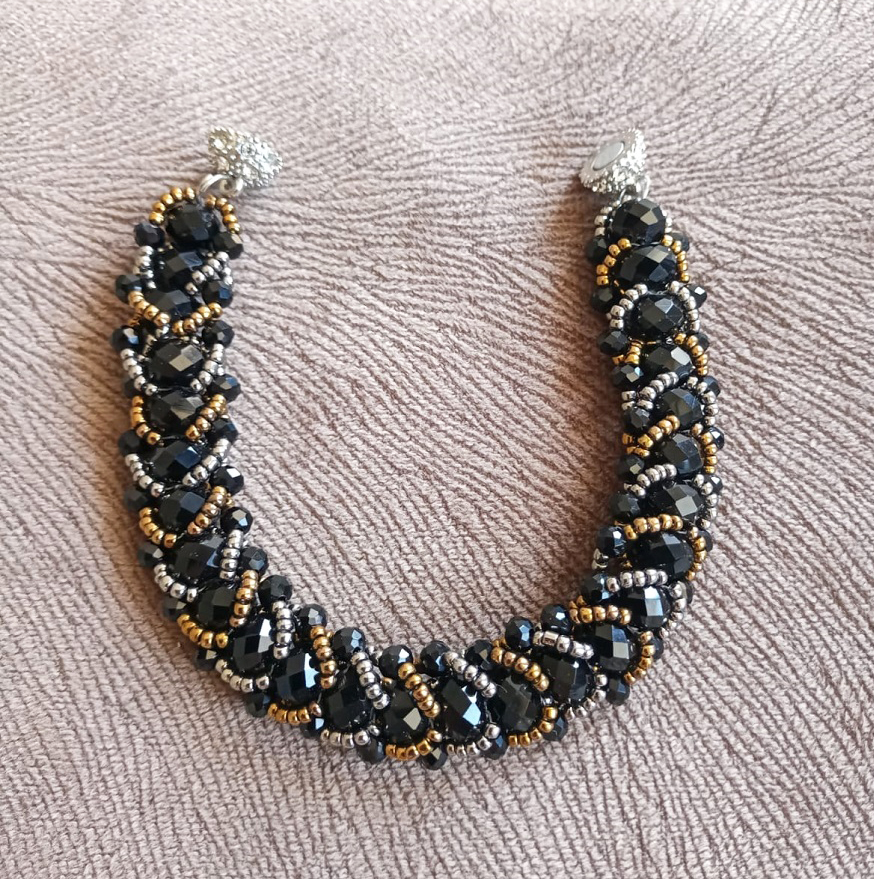 black-bead-work-beaded-bracelet-black-bead-woven-bracelet-silver-gold-netted-seed-beaded-bracelet-seed-beads-bracelet-magnetic-clasp-handmade-bracelet-bachelorette-party-bracelet-gift-for-woman-gift-for-her-glamorous-bracelet-0