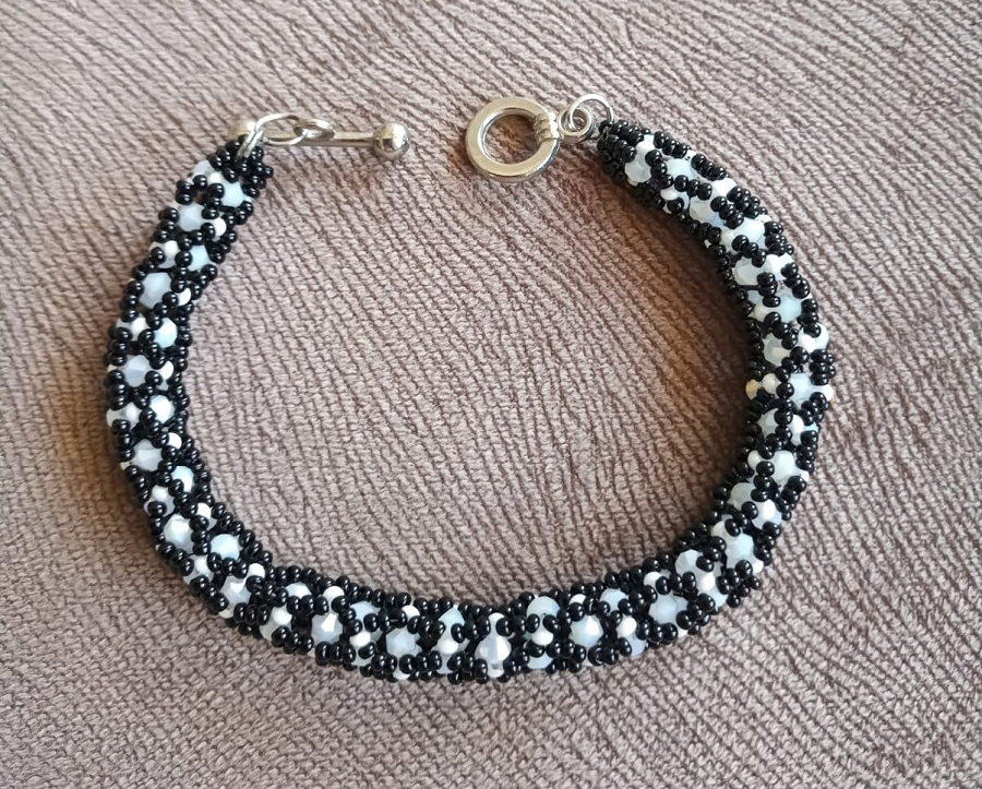 netted-beaded-bracelet-black-white-elegant-bracelet-black-whitetubular-netted-beaded-bracelet-white-black-bicone-beads-handmade-bracelet-beadwork-bracelet-gift-for-woman-0