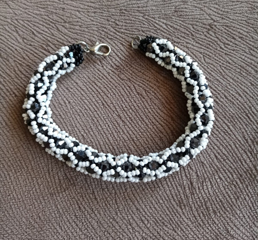 black-white-netted-beaded-bracelet-elegant-bracelet-black-whitetubular-netted-beaded-bracelet-white-black-bicone-beads-handmade-bracelet-beadwork-bracelet-gift-for-woman-0