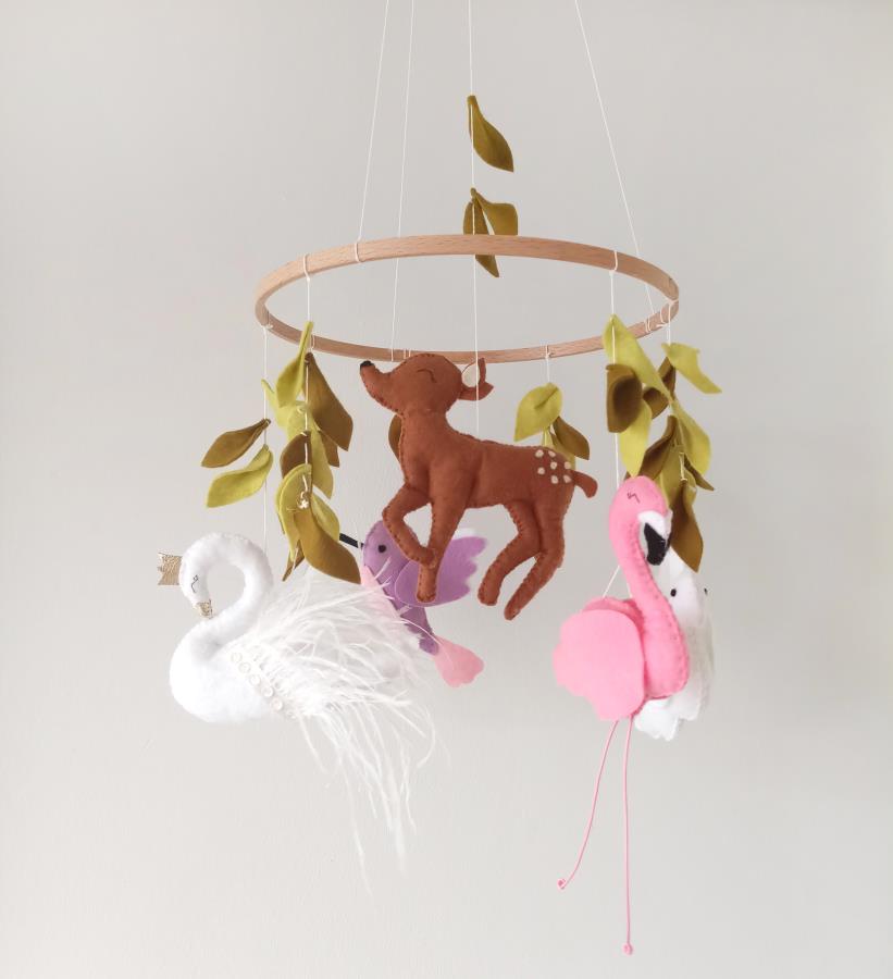deer-birds-mobile-hummingbird-mobile-flamingo-mobile-baby-mobile-swan-mobile-baby-shower-gift-girl-nursery-decor-forest-baby-mobile-white-swan-crib-mobile-present-for-newborn-0