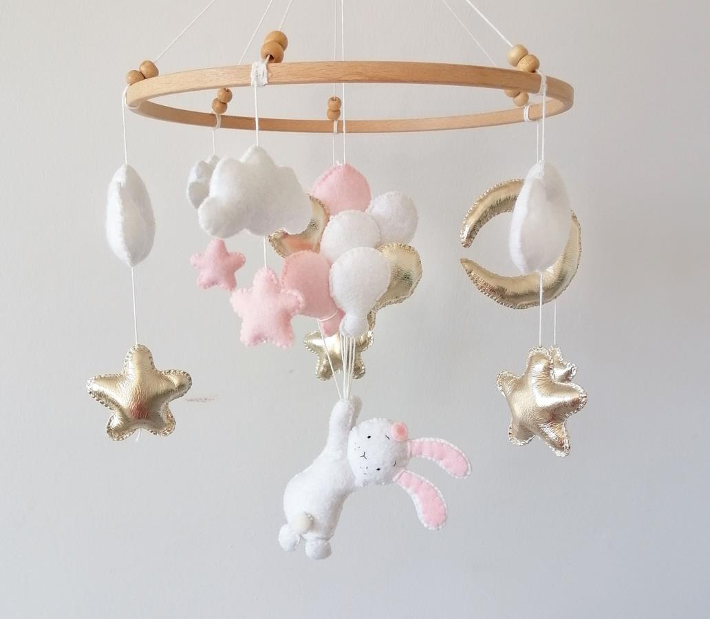 flying-rabbit-baby-mobile-felt-pink-gold-white-hot-air-balloons-crib-mobile-girl-nursery-cot-mobile-gold-starts-hanging-mobile-christmas-gift-rabbit-bunny-ceiling-mobile-newborn-baby-shower-gift-present-for-newborn-0