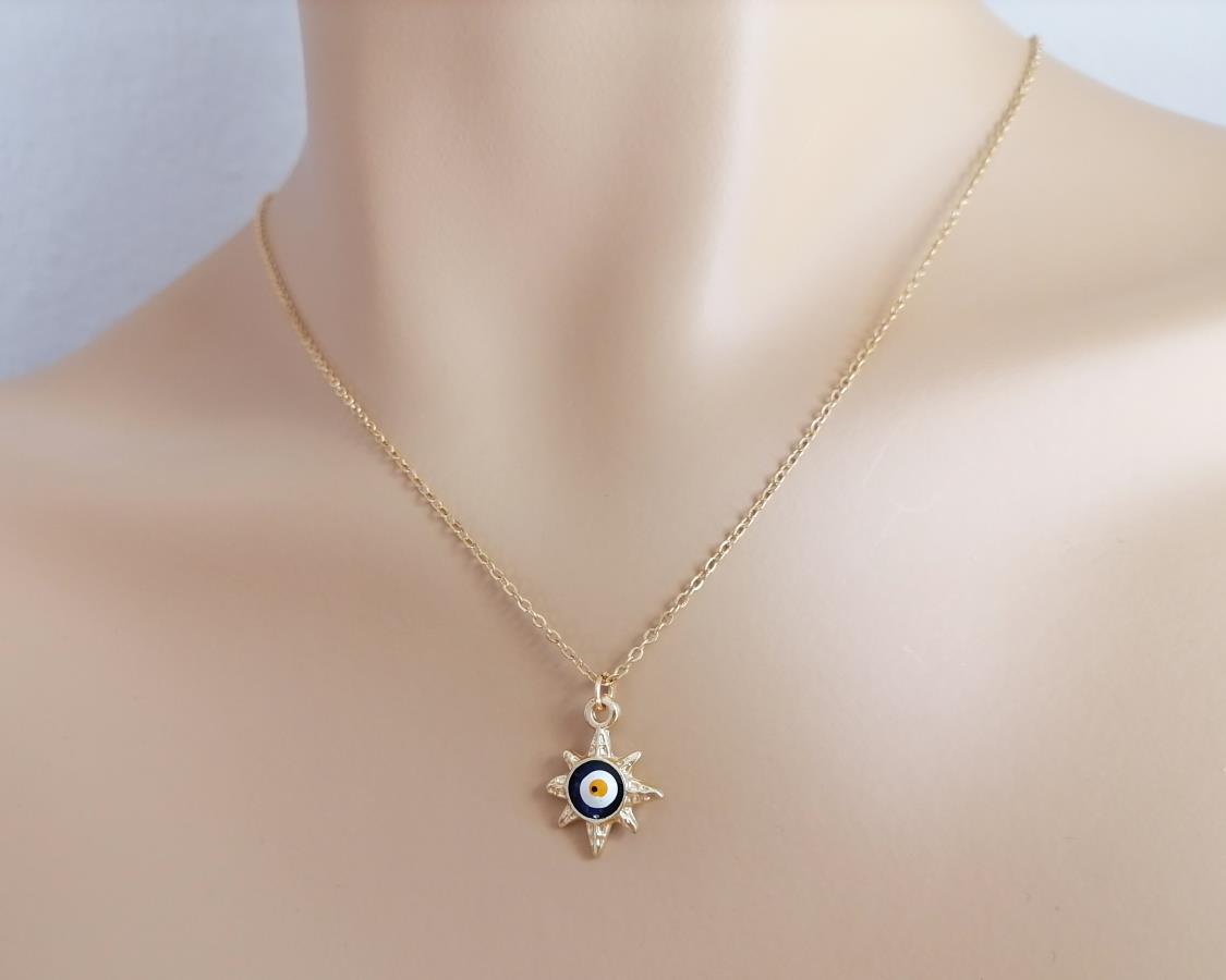 evil-eye-sun-shape-pendant-necklace-gold-blue-turkish-eye-charm-necklace-protection-necklace-turkisches-nussbaum-bose-auge-halskette-third-eye-gold-necklace-handmade-jewelry-0
