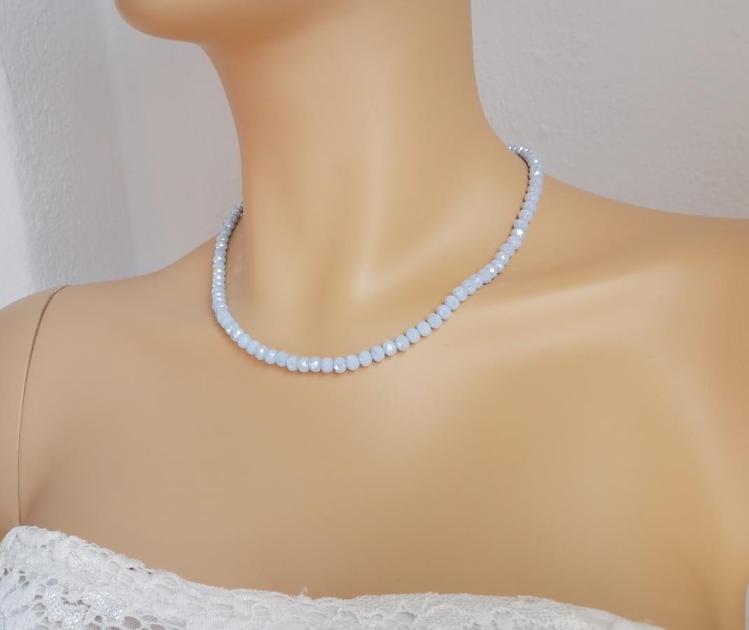 thumbnail image 2 of Natural Blue Kyanite Rondelle Gemstone Beaded Necklace - 18" With Silver Hook Clasp 2 of 4