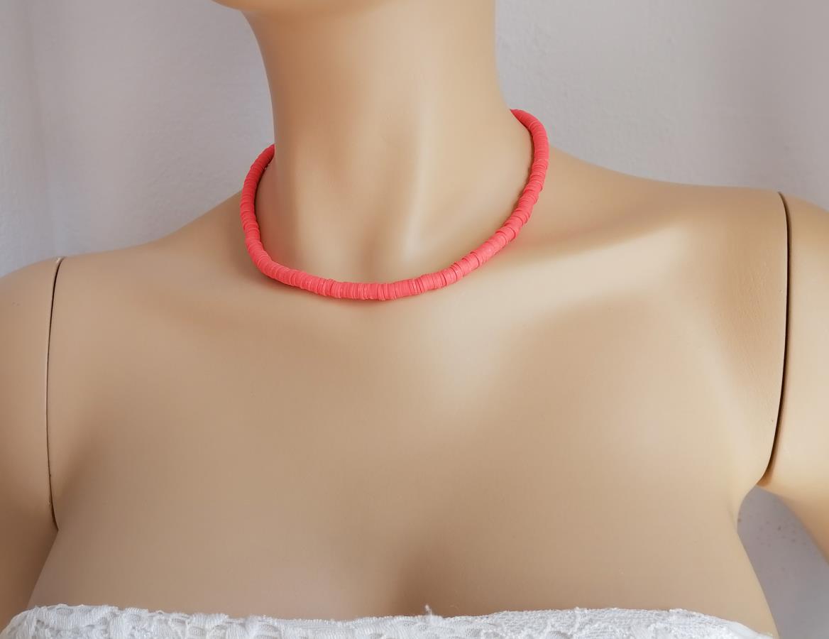 neon-orange-heishi-stack-necklace-polymer-clay-necklace-0
