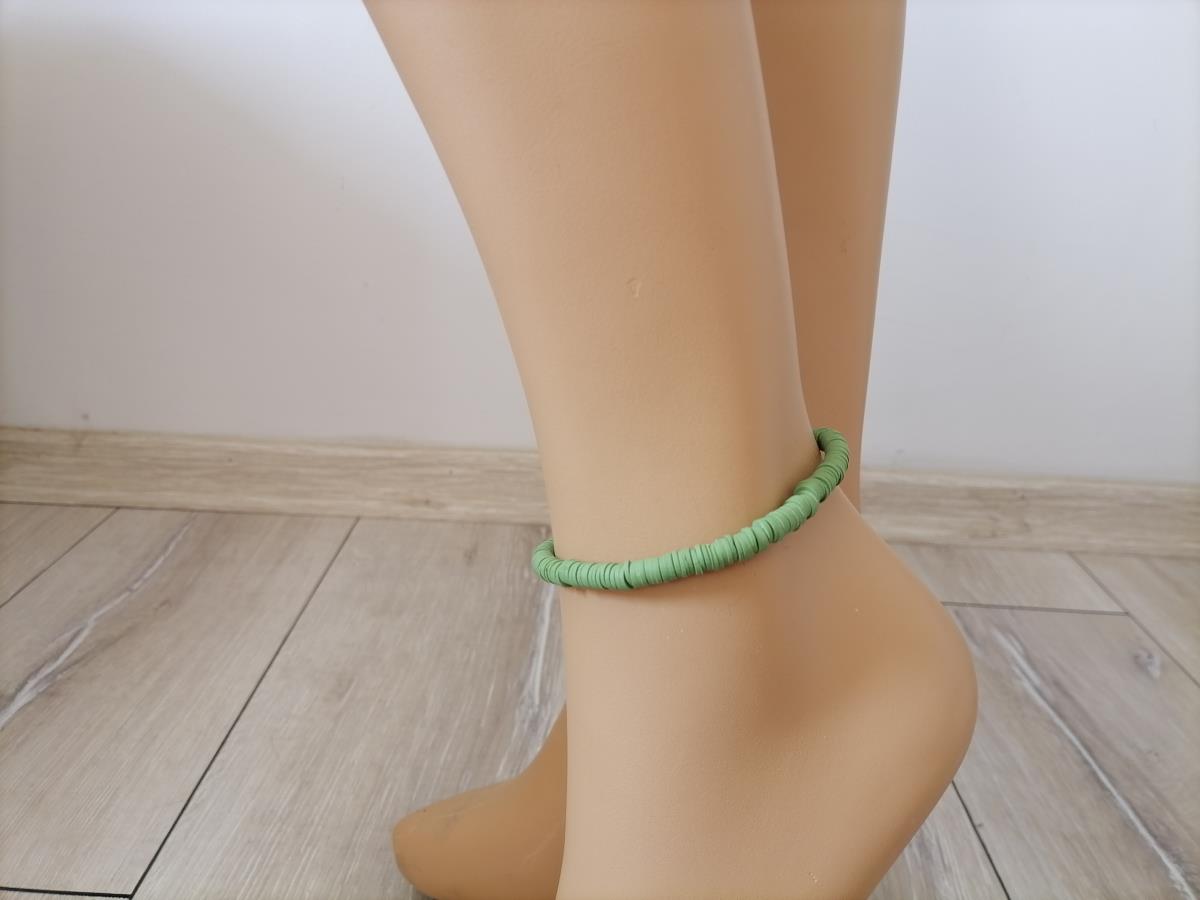 olive-green-color-heishi-stack-anklet-handmade-heishi-anklet-garden-green-polymer-clay-disc-bracelet-for-leg-grass-green-surfer-bracelet-boho-vinyl-beads-anklet-sea-beach-style-anklet-0