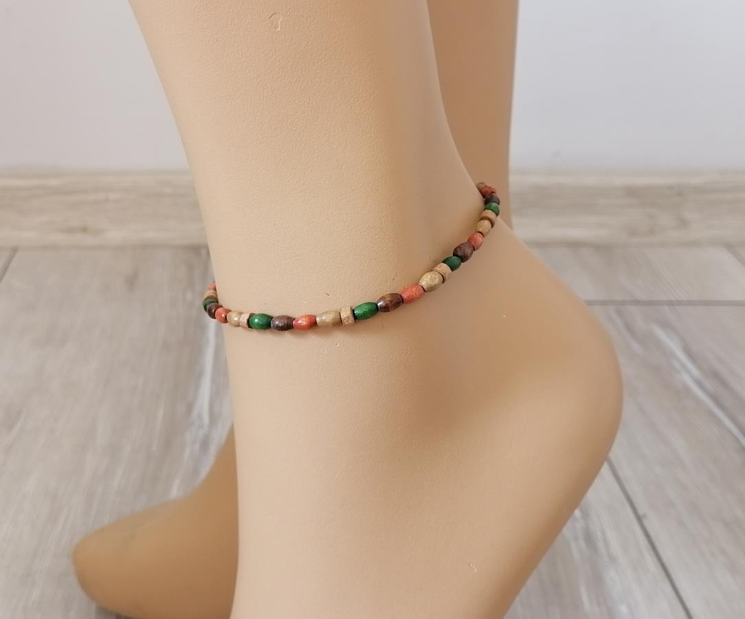brown-orange-green-wood-beads-anklet-for-women-gift-for-her-anklet-for-girl-handcrafted-handmade-bracelet-for-leg-delicate-small-beads-foot-bracelet-ocean-sea-beach-jewelry-0