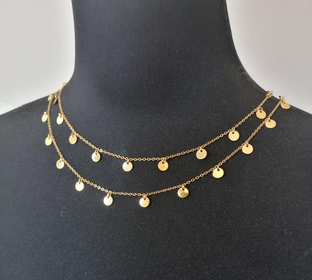 tiny-coin-drop-pendant-necklace-for-women-two-strand-chain-necklace-buy-little-coin-disc-charm-necklace-oriental-dance-necklace-for-women-multi-layered-disc-charm-necklace-dainty-minimalist-necklace-two-strand-choker-multiple-medal-necklace-round-coin-pendant-necklace-birthday-gift-idea-necklace-for-her-body-jewelry-party-festival-nrcklace-gipsy-necklace-gold-gift-for-girlfriend-0