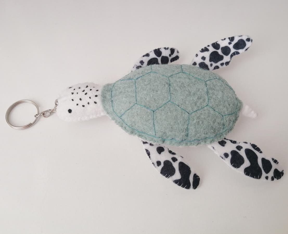sea-turtle-felt-plush-sewing-keychain-nautical-keyring-gift-under-the-sea-bag-accessories-handmade-handcrafted-turtle-keychain-ocean-sea-creatures-keychain-0
