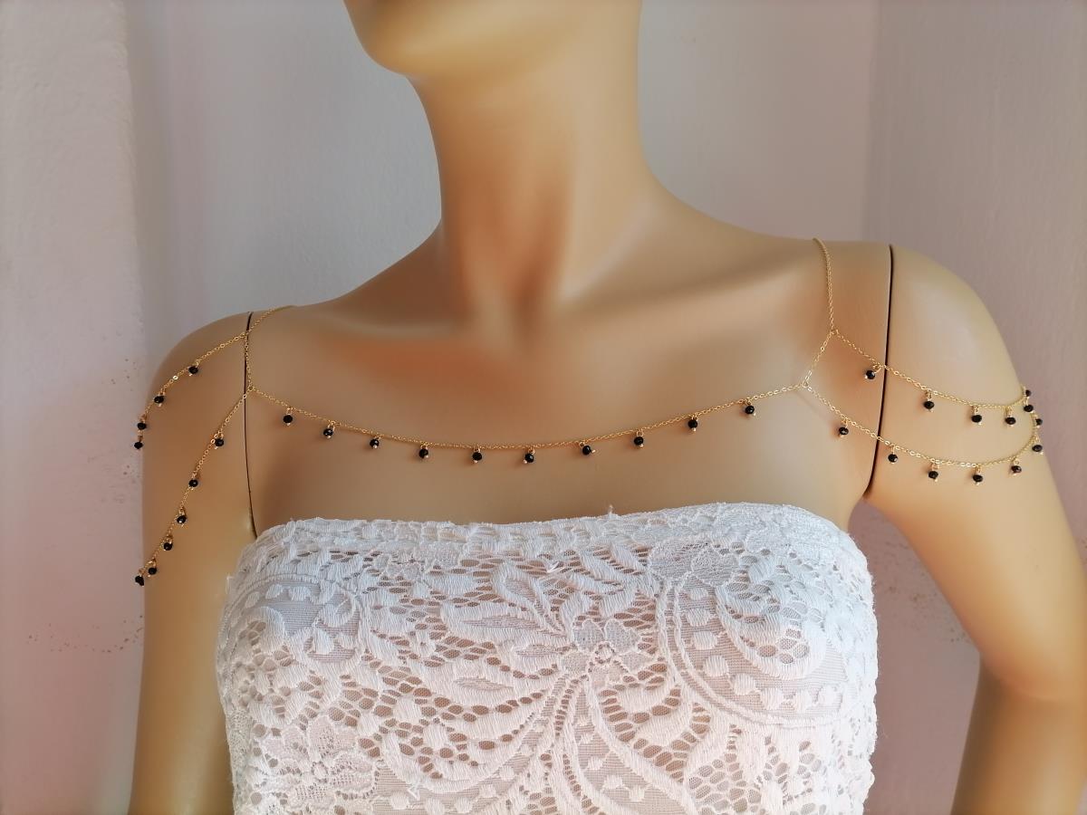 black-beads-shoulders-gold-plated-chain-necklace-for-women-event-delicate-shoulder-necklace-handmade-buy-evening-wedding-celebrate-shoulder-jewelry-sparkly-occasion-bodu-jewelry-party-festival-dress-accessories-open-neckline-0