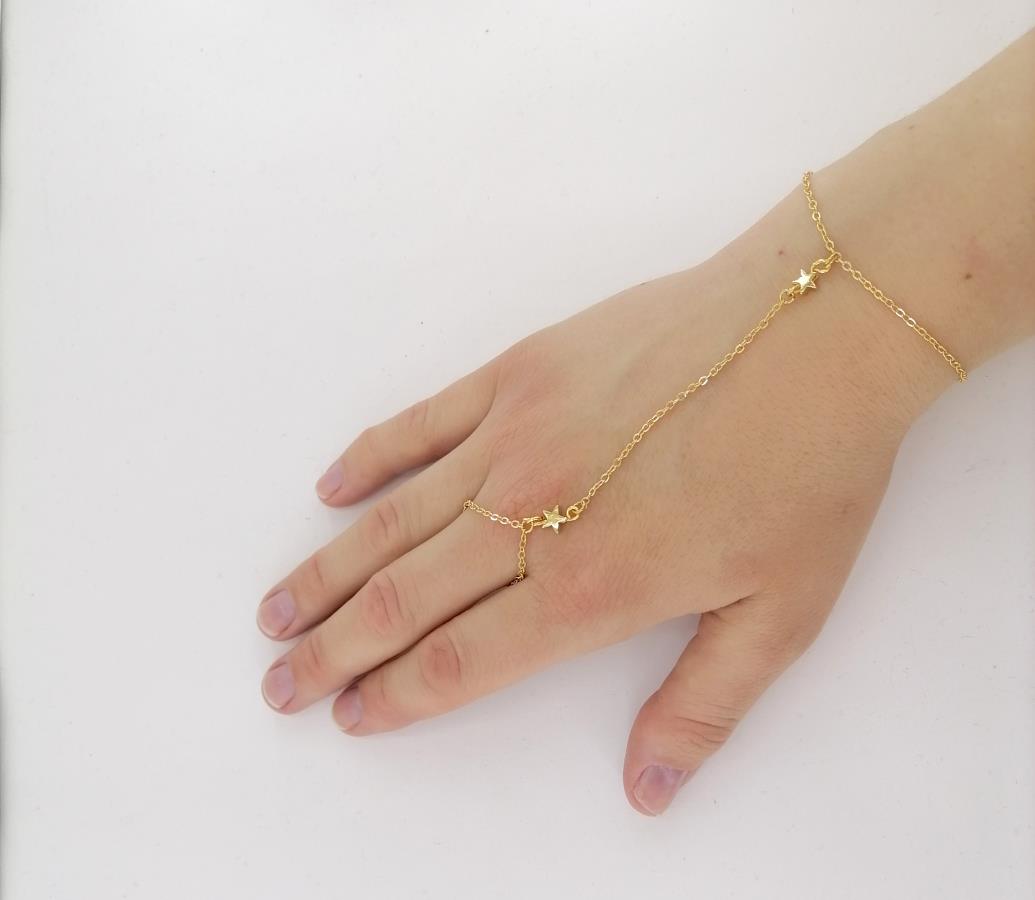 star-hand-chain-bracelet-gold-2-stars-finger-bracelet-for-women-ring-attached-bracelet-delicate-minimalist-slave-bracelet-stern-fingering-armband-star-bracelet-de-doigt-birthday-gift-bracelet-gift-for-her-estrella-pulsera-de-dedo-oriendal-dance-bracelet-0