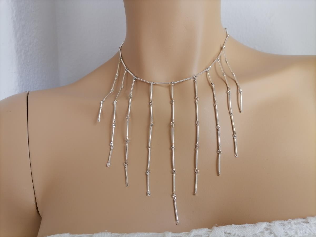 fringe-metal-bib-necklace-silver-delicate-necklace-thin-layered-necklace-stick-bar-choker-necklace-boho-necklace-statement-bib-necklace-vintage-jewelry-festival-look-0