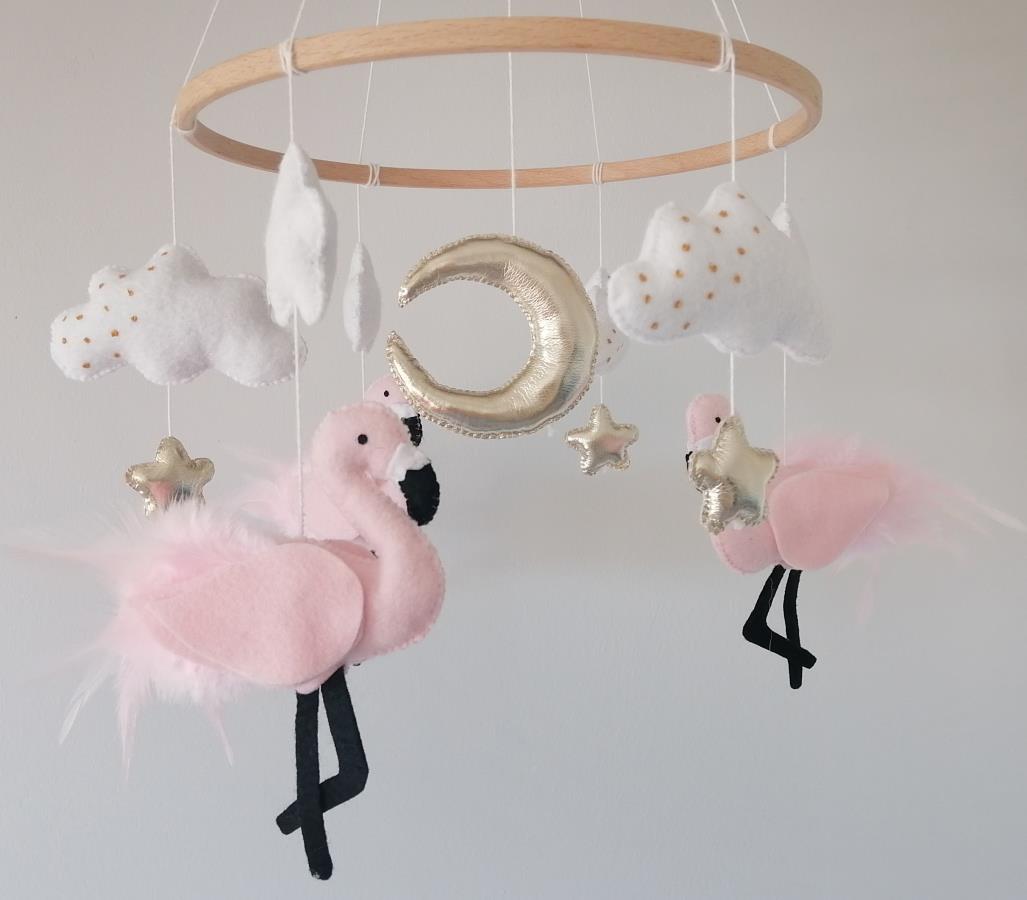 flamingo-baby-mobile-felt-gold-white-clouds-stars-mobile-for-girl-nursery-feather-flamingo-cot-mobile-flamingo-nursery-decor-flamingo-baby-shower-gift-gift-for-newborn-present-for-infant-flamingo-ceiling-mobile-flamingo-hanging-mobile-baby-girl-bedroom-mobile-0