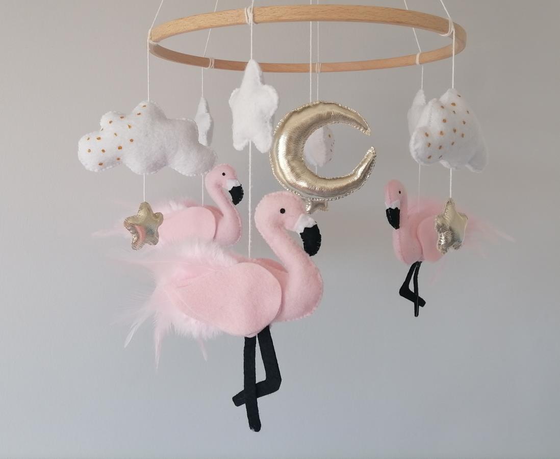 flamingo-baby-mobile-felt-gold-white-clouds-stars-mobile-for-girl-nursery-feather-flamingo-cot-mobile-flamingo-nursery-decor-flamingo-baby-shower-gift-gift-for-newborn-present-for-infant-flamingo-ceiling-mobile-flamingo-hanging-mobile-baby-girl-bedroom-mobile-0