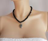 black-faceted-beads-necklace-silver-tulip-pendant-necklace-black-mat-beads-nec