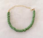 olive-color-heishi-stack-bracelet-green-polymer-clay-disc-bracelet-adjustable