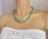 green-heishi-stack-necklace-glass-evil-eye-necklace
