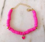 pink-heishi-stack-bracelet-with-tiny-pink-heart-charm-polymer-clay-disc-bracelet-for-women-handmade-handcrafted-bracelet-vulcanite-flat-disc-heishi-beads-bracelet-buy-boho-chic-style-jewelry-vinyl-stretch-bracelet-1